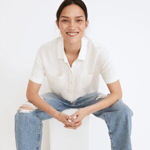 Madewell Women's White Button-Up Top "Breezewoven Beachside Shirttail Top"